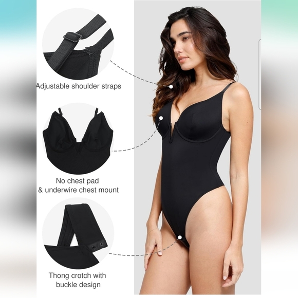 Women's Black V-Neck Bodysuit - Picture 3 of 4